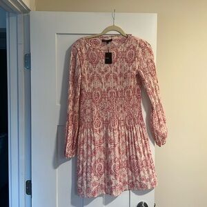 MAJE Rockinal Printed Pleated Dress in Pink Cashmere